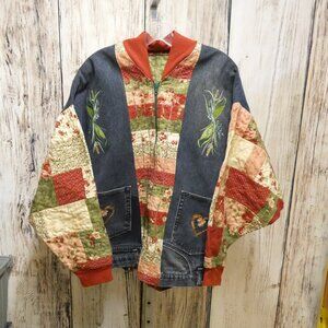 Upcycled Denim & Quilt Oversize Bomber Jacket Size XL